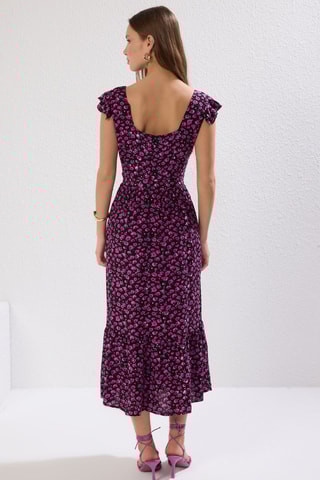 Robe midi - Noir et fuchsia