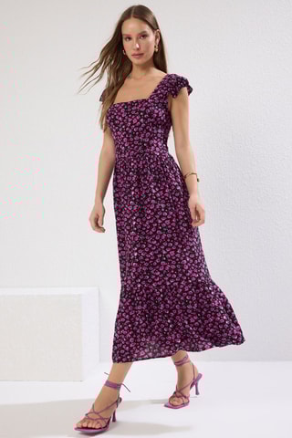 Robe midi - Noir et fuchsia