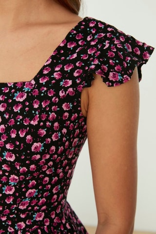 Robe midi - Noir et fuchsia