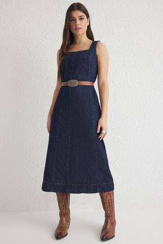 Robe midi en jean - Bleu foncé