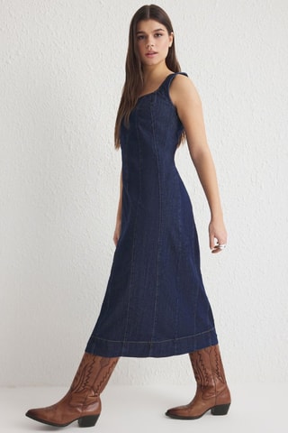 Robe midi en jean - Bleu foncé