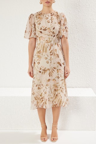 Robe midi - Kaki et beige