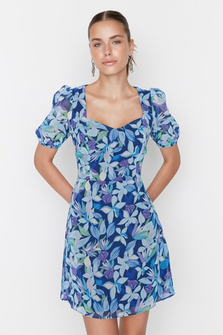 Robe patineuse fleurie - Bleu