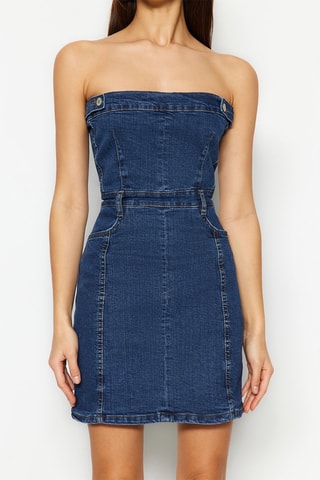 Robe bustier en jean - Bleu marine