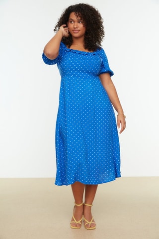 Robe midi - Turquoise et blanc