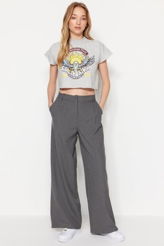 Pantalon palazzo taille haute - Gris foncé