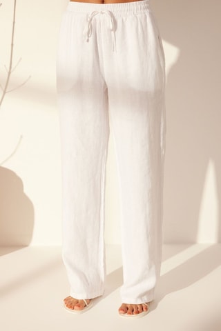 Pantalon wide legs en lin taille haute - Blanc