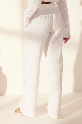 Pantalon wide legs en lin taille haute - Blanc