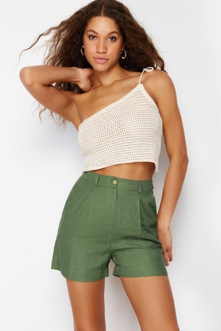 Short en lin taille haute - Kaki