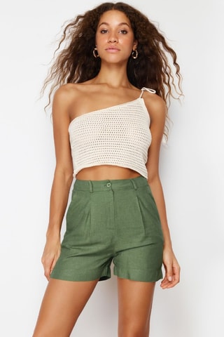 Short en lin taille haute - Kaki