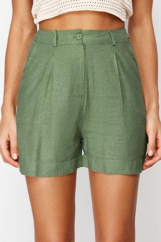 Short en lin taille haute - Kaki