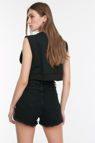 Short en jean taille haute - Noir