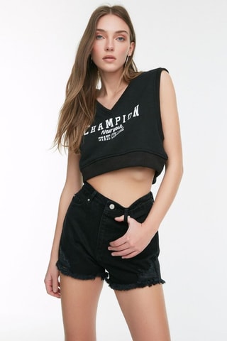 Short en jean taille haute - Noir