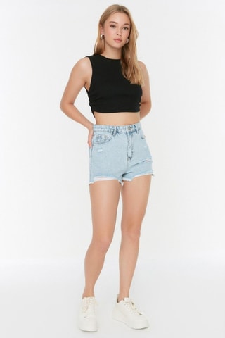 Short en jean taille haute - Ciel