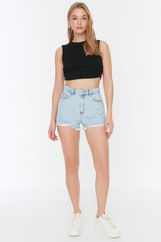 Short en jean taille haute - Ciel