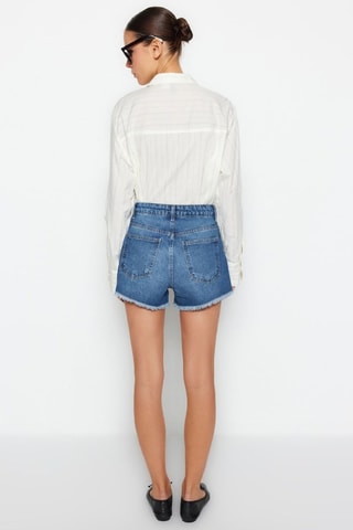 Short en jean taille haute - Bleu foncé