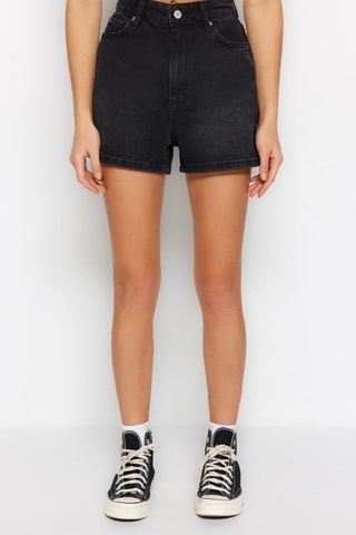 Short en jean taille haute - Noir