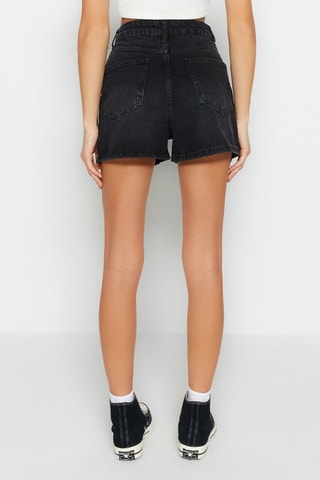 Short en jean taille haute - Noir
