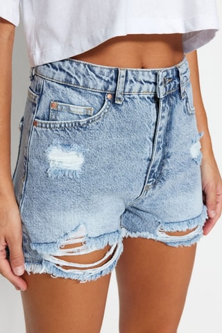 Short taille haute en jean - Bleu