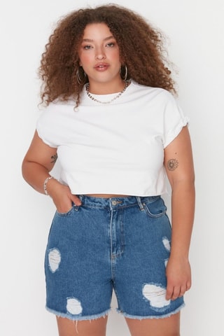 Short en jean taille haute - Bleu