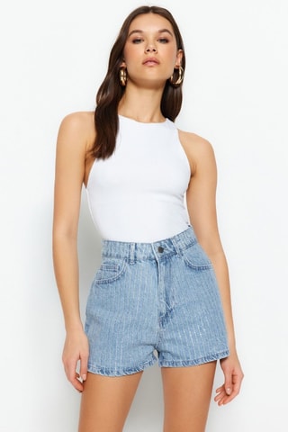 Short en jean taille haute - Bleu
