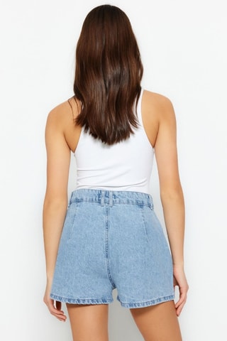 Short en jean taille haute - Bleu