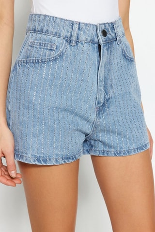 Short en jean taille haute - Bleu