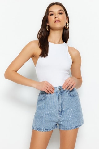 Short en jean taille haute - Bleu