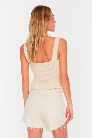 Short en jean taille haute - Beige