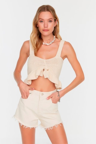 Short en jean taille haute - Beige