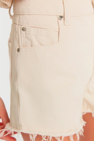 Short en jean taille haute - Beige