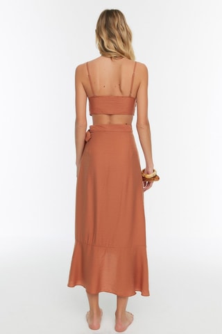 Crop top et jupe portefeuille taille haute - Marron