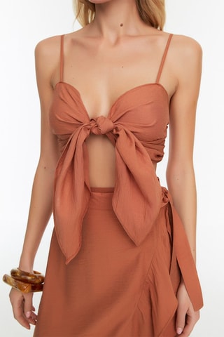 Crop top et jupe portefeuille taille haute - Marron