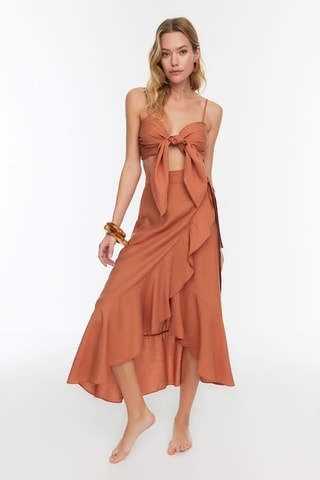 Crop top et jupe portefeuille taille haute - Marron