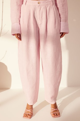 Pantalon taille haute en lin - Rose