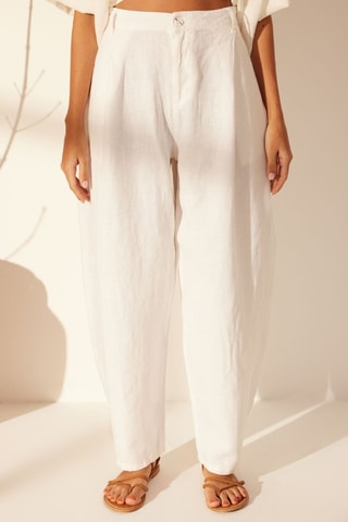 Pantalon en lin taille haute - Blanc