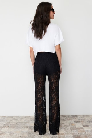 Pantalon flare en dentelle taille haute - Noir