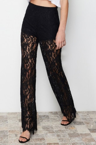 Pantalon flare en dentelle taille haute - Noir
