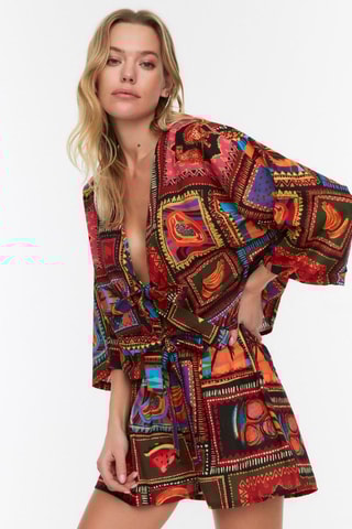 Chemisier noué et short taille haute - Bordeaux