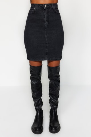 Jupe droite en jean taille haute - Noir