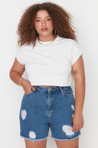 Short en jean taille haute - Bleu foncé