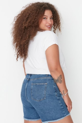 Short en jean taille haute - Bleu foncé