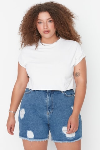 Short en jean taille haute - Bleu foncé