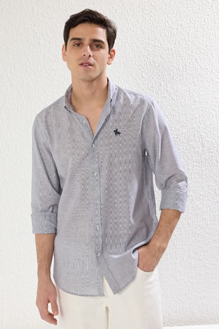 Chemise regular - Bleu marine et blanc