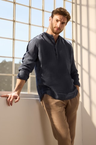 Chemise regular en lin - Bleu marine