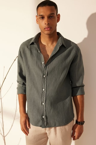 Chemise regular en lin - Gris