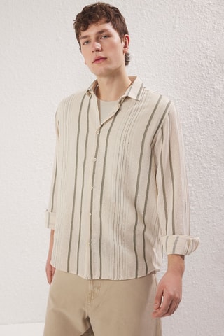 Chemise regular - Kaki et écru