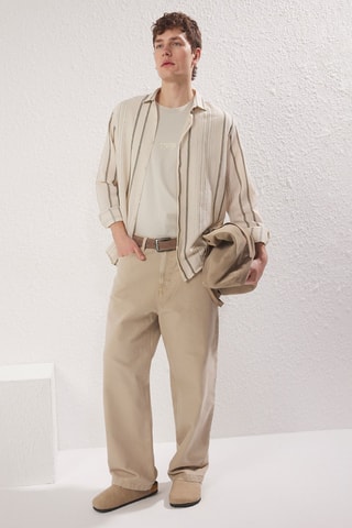 Chemise regular - Kaki et écru
