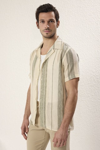 Chemise regular - Kaki et écru