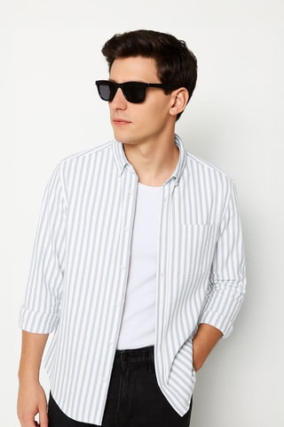 Chemise regular - Kaki et blanc